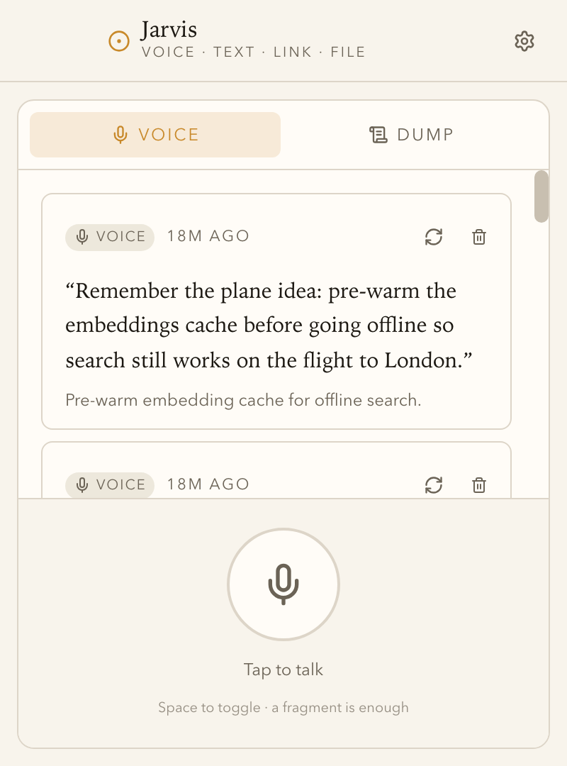 Jarvis menu bar panel